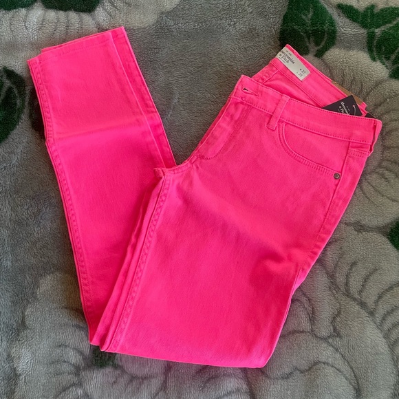 Y2K A&F Bright Neon Pink Skinny Jeans - Picture 6 of 12